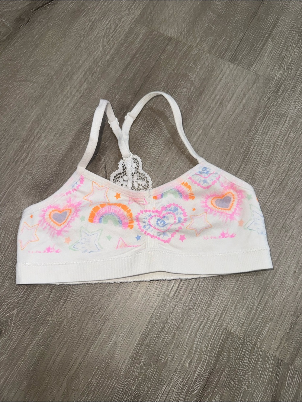 Maidenform White Kids Bralette with Rainbow and Heart Print